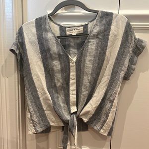 Front tie button down blouse